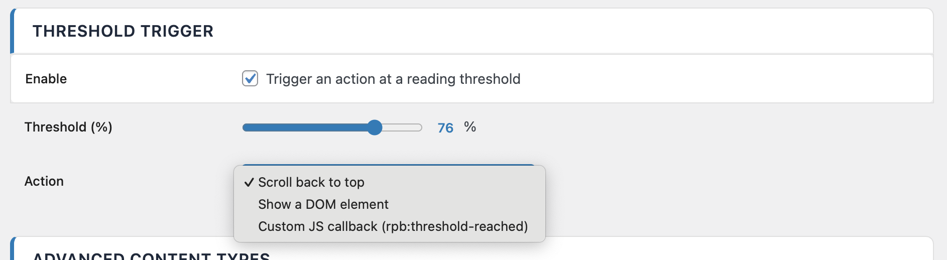 Threshold trigger settings panel in ReadNinja Pro
